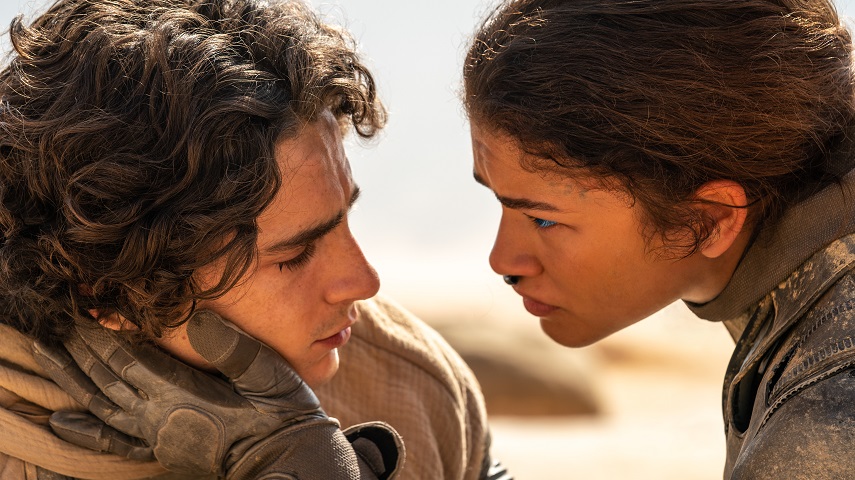 Timothée Chalamet as Paul Atreides and Zendaya as Chani in Warner Bros. Pictures and Legendary Pictures’ action adventure Dune: Part Two.