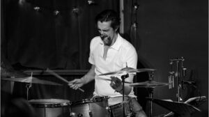 Drummer Russ Morgan in a promotional image for the Russ Morgan Quartet