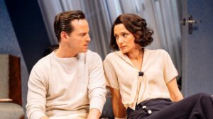 Andrew Scott and Indira Varma in NT Live's Present Laughter