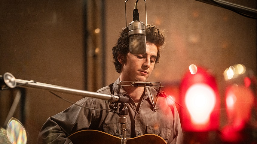 Timothée Chalamet as Bob Dylan in A Complete Unknown