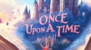 An open book has the words 'Once Upon A Time' above it with a castle in the background.