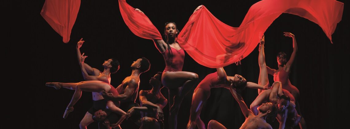 The Ballet Black Company: (L-R) Love Kotiya, Megan Chiu, Elijah Peterkin, Acaoa De Castro, Isabela Coracy, Helga Paris-Morales, Ebony Thomas, Mikayla Isaacs, Bhungane Mehlomakhulu, and Taraja Hudson. Photography by ASH.