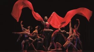 The Ballet Black Company: (L-R) Love Kotiya, Megan Chiu, Elijah Peterkin, Acaoa De Castro, Isabela Coracy, Helga Paris-Morales, Ebony Thomas, Mikayla Isaacs, Bhungane Mehlomakhulu, and Taraja Hudson. Photography by ASH.