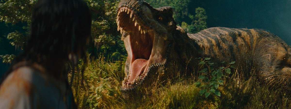 Luna Blaise and the T-Rex in Jurassic World Rebirth