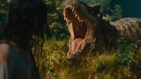 Luna Blaise and the T-Rex in Jurassic World Rebirth