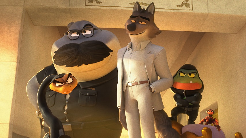 Mr. Snake (Marc Maron), Mr. Shark (Craig Robinson), Mr. Wolf (Sam Rockwell), Mr. Piranha (Anthony Ramos) and Ms. Tarantula (Awkwafina) in DreamWorks Animation’s The Bad Guys 2.