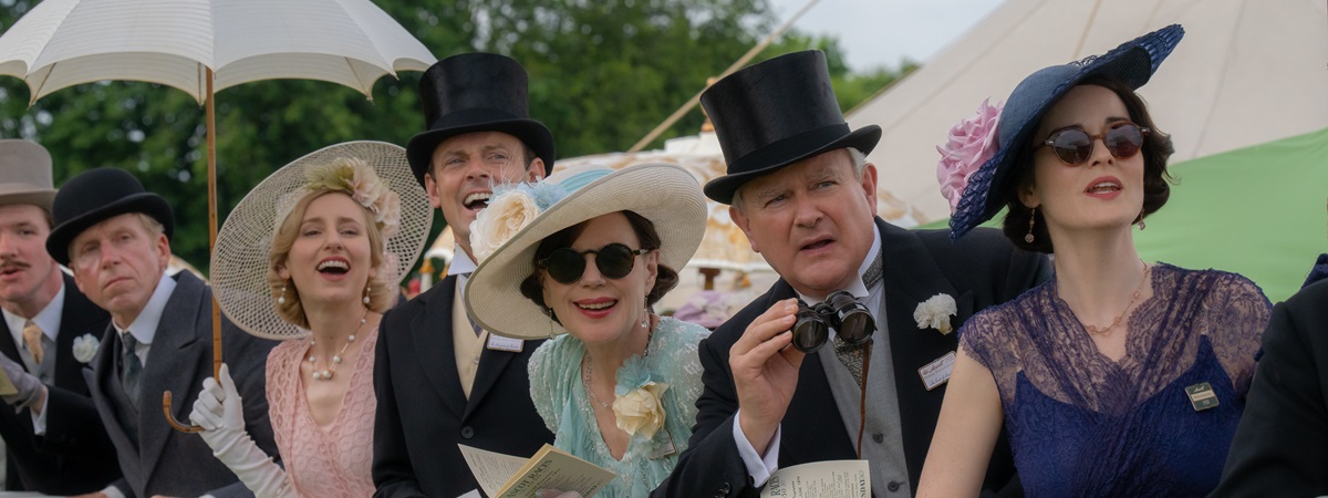 Laura Carmichael stars as Lady Edith, Harry Hadden-Paton as Bertie Hexham, Elizabeth McGovern as Cora Grantham, Hugh Bonneville stars as Robert Grantham and Michelle Dockery as Lady Mary in Downton Abbey: The Grand Finale.