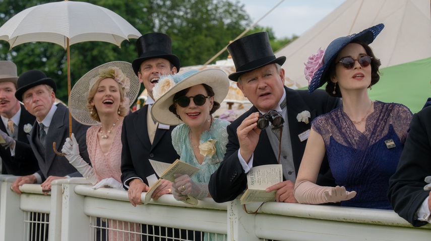 Laura Carmichael stars as Lady Edith, Harry Hadden-Paton as Bertie Hexham, Elizabeth McGovern as Cora Grantham, Hugh Bonneville stars as Robert Grantham and Michelle Dockery as Lady Mary in Downton Abbey: The Grand Finale.