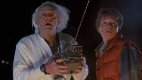 Michael J Fox and Christopher Lloyd in Back to the Future.