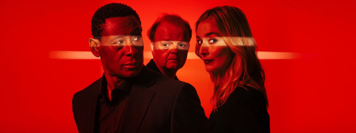 David Harewood OBE, Toby Jones OBE and Caitlin FitzGerald in a promotional image for Othello.