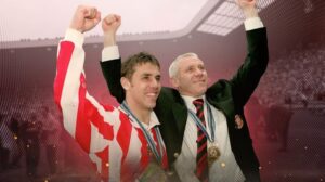 Kevin Phillips and Peter Reid in a promotional image for Sunderland Legends.