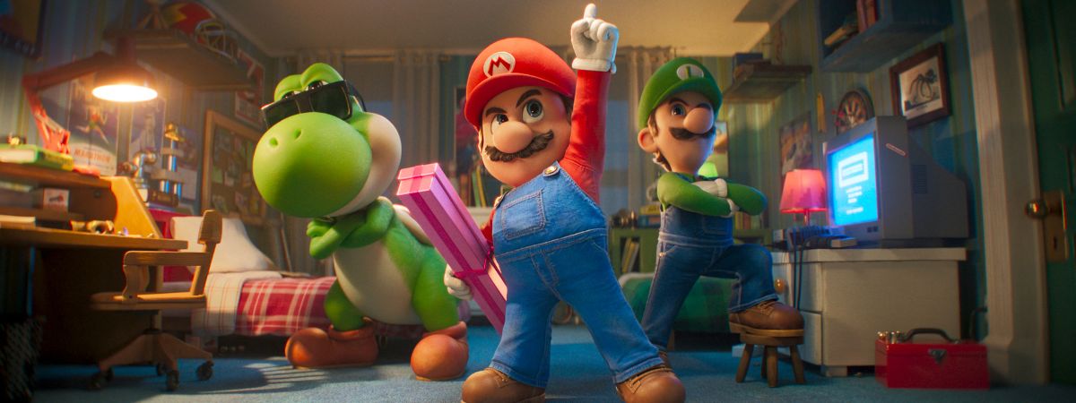 Yoshi, Mario and Luigi in a still from The Super Mario Galaxy Movie.