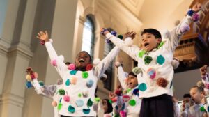 Children performers in a promotional shot for Durham Music Service's Snappy Operas
