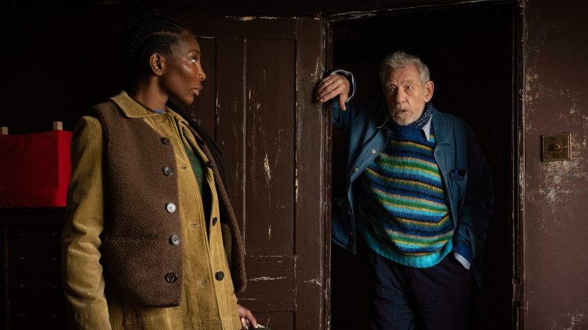 Ian McKellen, and Michaela Coel in The Christophers