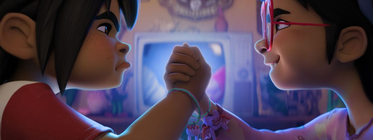 Jo and Raissa in a production still from DreamWorks' Forgotten Island.