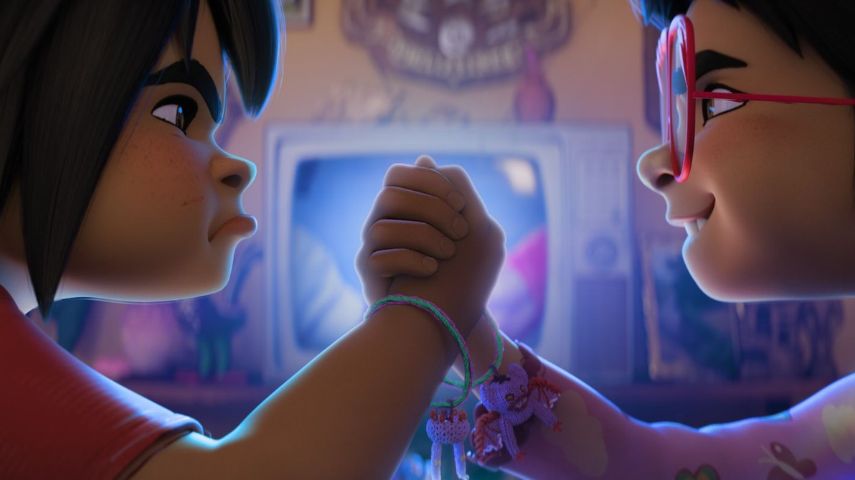 Jo and Raissa in a production still from DreamWorks' Forgotten Island.